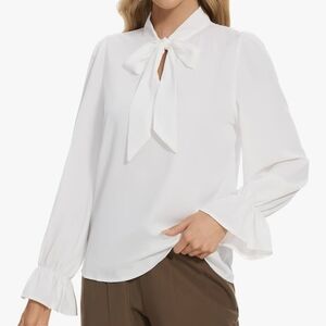 VIPONES Elegant White Bow Tie Blouse Size S